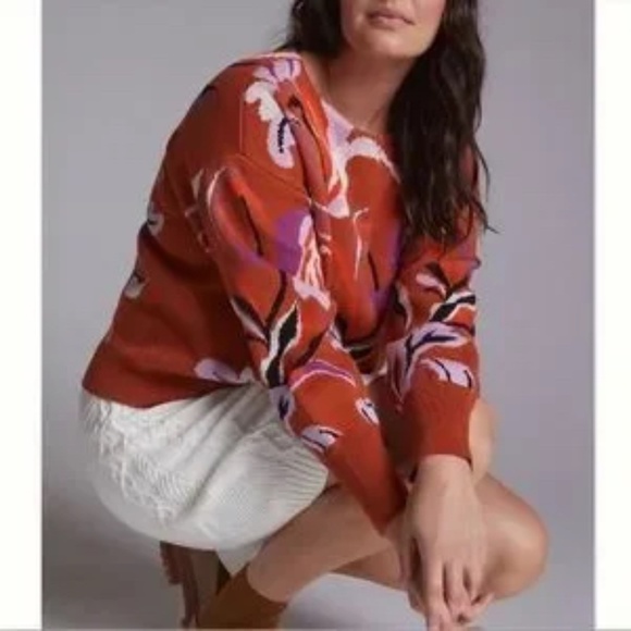 Maeve, Anthropologie floral orange sweater. - Picture 1 of 12